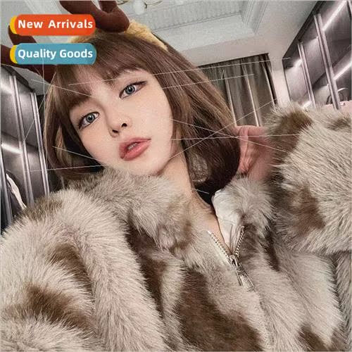 2023 new Korean jacquard imitation fox fur coat female short