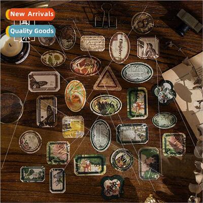 Winking boxed stickers flow of time series retro literary DI