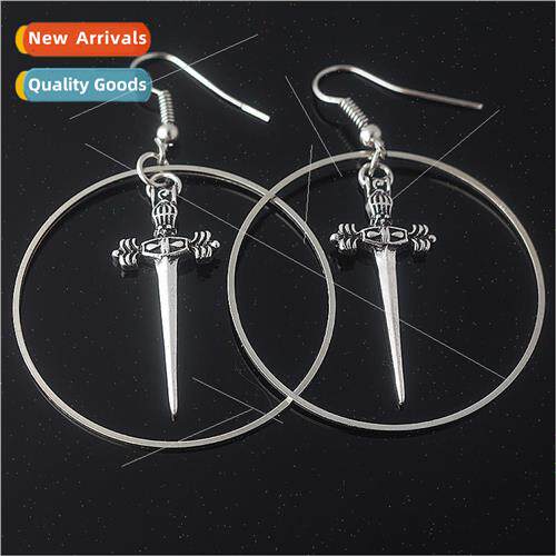 Silver Sword Earrings Dark Witch Pendant Gothic Antique Swor