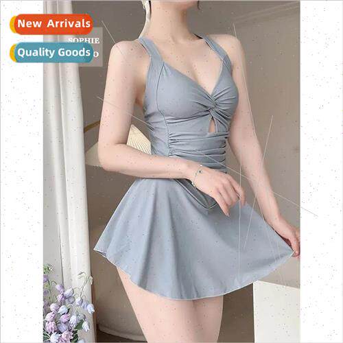 2023 new solid color swimsuit one-piece Korean ins dress bel