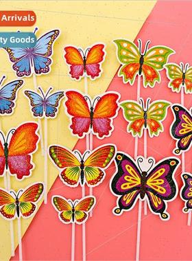 ins  glitter colorful butterfly cake decorations birthday ca