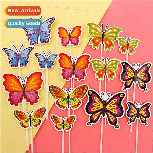 ins  glitter colorful butterfly cake decorations birthday ca