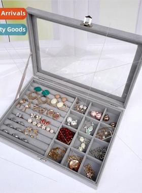 Large flip 12 compartments 2-in-1 velvet dustproof jewelry b
