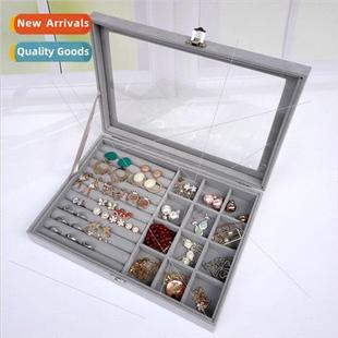 jewelry dustproof velvet compartments flip Large