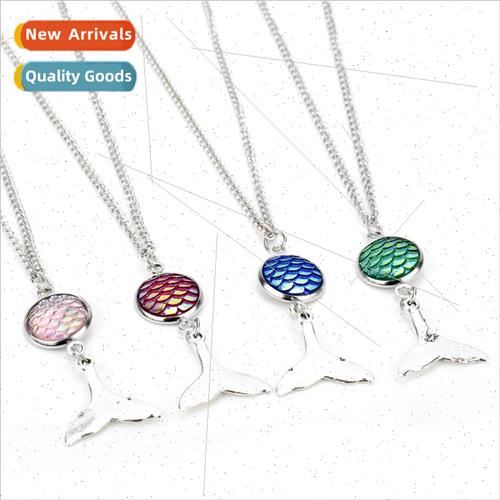 New mermaid fish scale fish tail pendant necklace short coll