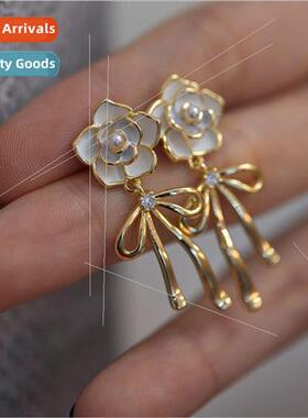 Camellia Bow Earrings Female Design ght xury Premium Feeling