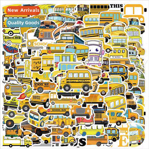 100 cute cartoon school bus graffiti stickers personalized d