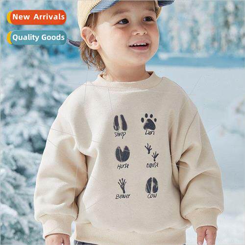2023 winter new boys solid color printed top one-piece fleec