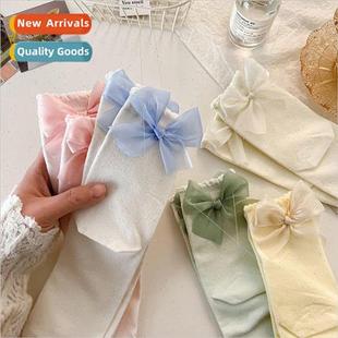 lace Mori mid candy calf bow colored girls Cute socks