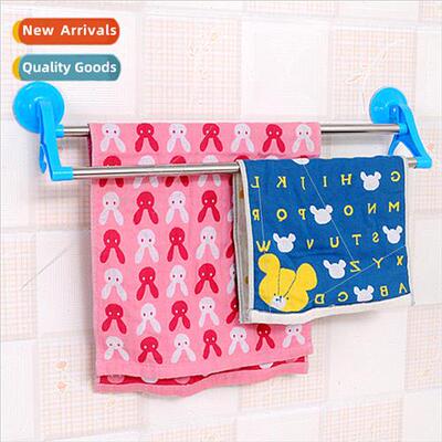 Creative bathroom -marking double rod towel rack suction cup