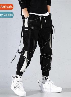 fall new national work pants men splicing drawstring drawstr