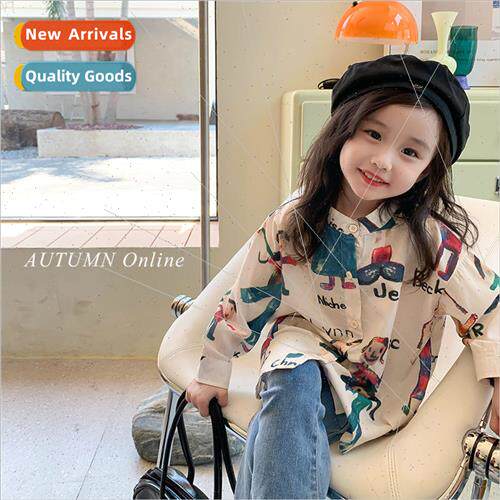 2023 new childrens graffiti color printing shirt autumn nich