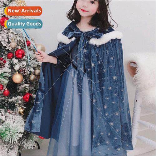 2023 spring new girls acting Elsa dress + cape cloak Frozen