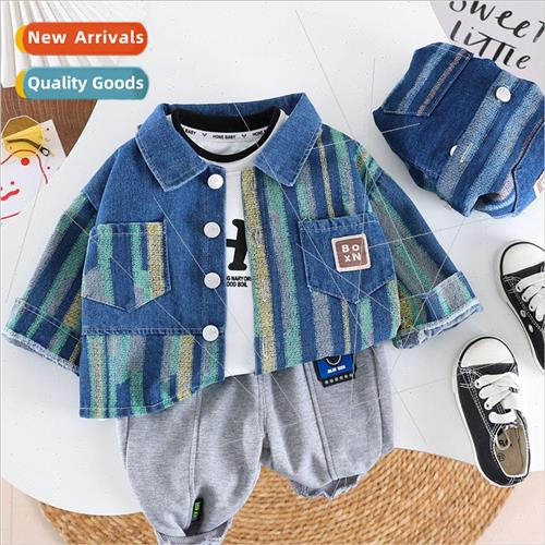 2023 fall childrens suit new denim jacket sports pants Korea