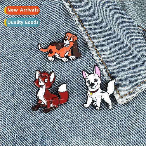 Cartoon cute animal badges fox and hound dog puppy fox alloy