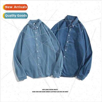 Japanese denim shirt mens retro simple inner layering bottom