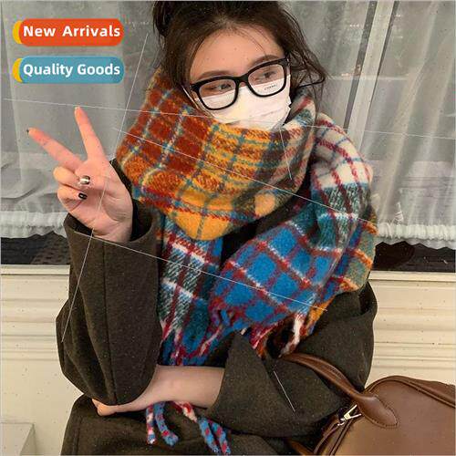 Korean  of the rainbow plaid imitation cashmere scarf female