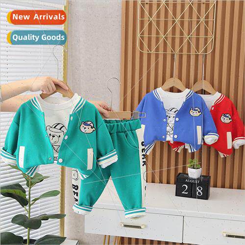 Autumn new boys baseball uni适用m three-piece cartoon bear K