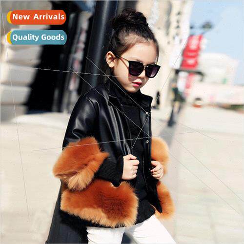 2023 leather jacket children fur coat PU splicing baby tops