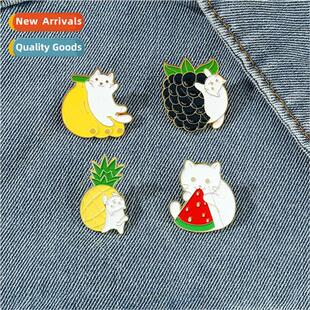New creative cute fruit brooch kitten holding grapes waterme