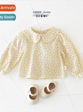 Girls shirt 2024 new spring baby doll collar small flowers b