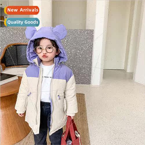 Winter new girls ears waisted hooded cotton jacket Korean  o