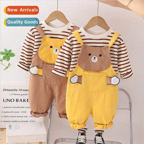 2023 fall new striped bear backpack pants two-piece cartoon