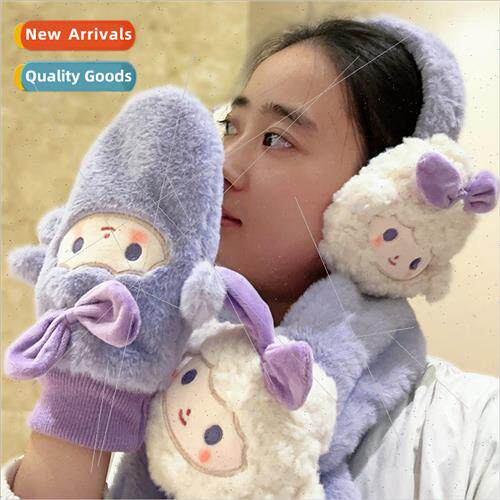 Sheep gloves earmuffs scarf three-piece female winter warm c