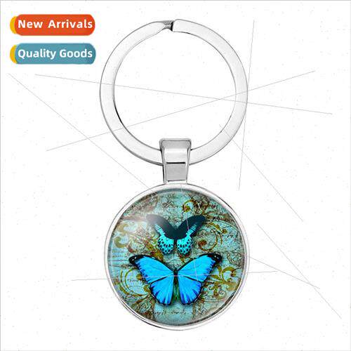 Key Ring Clip Clock Vintage Butterfly Time Gemstone Key Ring
