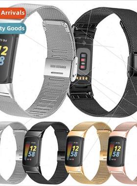 适用 Fitbit charge6 snap Milanese watch band charge5 stainle
