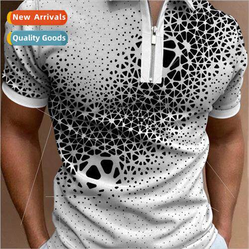 2023 new digital printing striped short-sleeved lapel polo s
