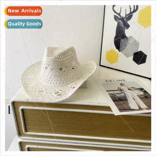 New woven straw hat hollow breathable hat western cowboy sun