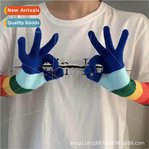 Japan and Korea sweet collision color rainbow gloves college