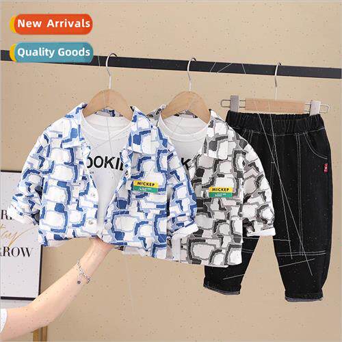 2023 fall new 适用eign boys fall square three-piece set boys