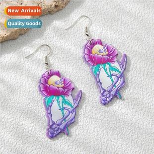 Halloween Earrings Skull Flower Earri Hands Acrylic