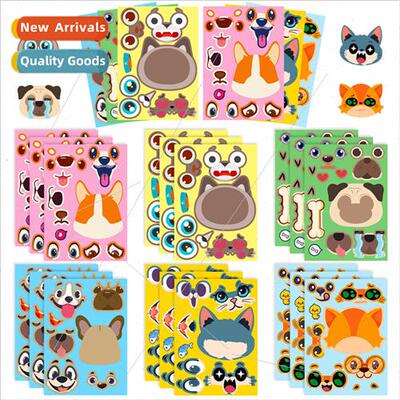 6pcs/pack cats and dogs face swap stickers DIY face swap puz