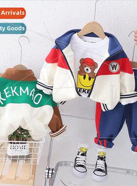 Childrens spring childrens color blocking collar zipper card