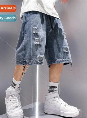 Work shorts broken holes jeans men summer thin section boys