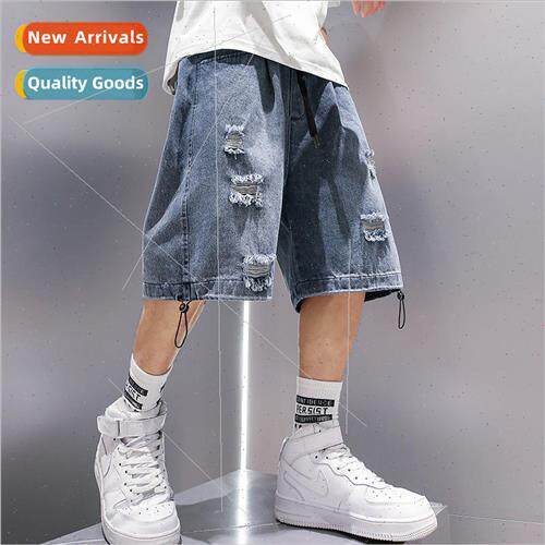 Work shorts broken holes jeans men summer thin section boys