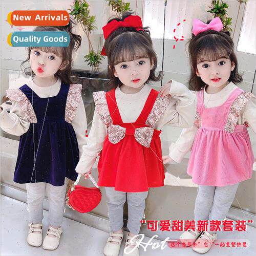 2023 spring girls bubble sleeve bottoming shirt bow glitter