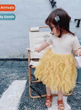 Girls dress 2023 summer new fashionable short-sleeved splici