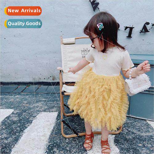 Girls dress 2023 summer new fashionable short-sleeved splici