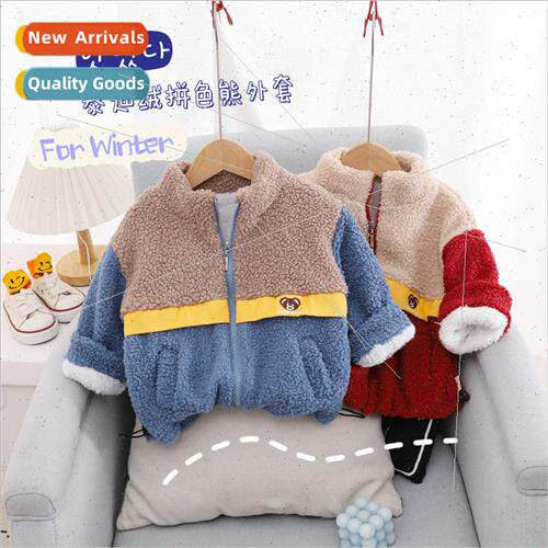 2023 winter new childrens jacket boys baby teddy fleece thic