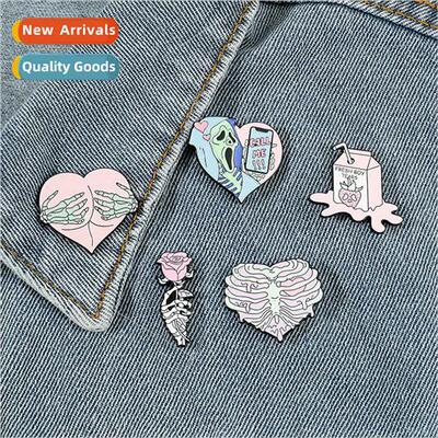 Halloween Brooch Skeleton Caller Call me Skeleton Heart Meta