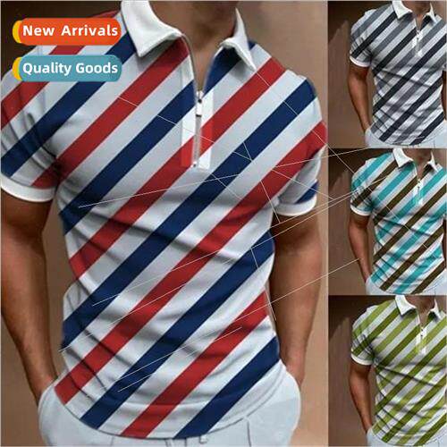 Mens casual 3D digital printing half-zipper polo shirt fashi