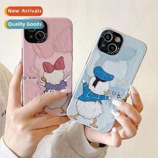 painting couple Apple cartoon 14P iPhone12 oil 适用 INS duck