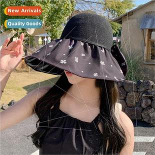 sun hat mesh Korea outdo print vinyl bow 2023 female