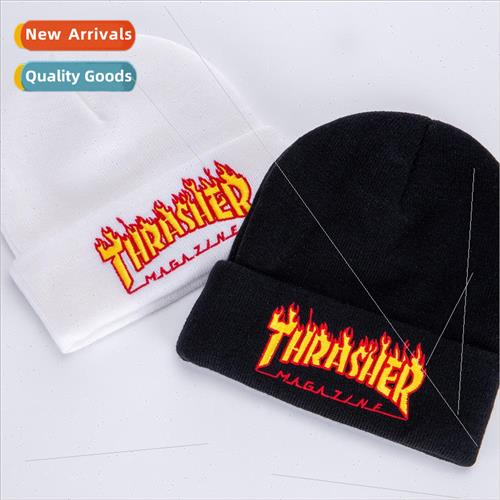 THRASHE flame three-dimensional embroidery knitted hat men a