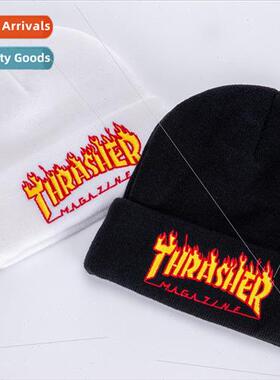 THRASHE flame three-dimensional embroidery knitted hat men a