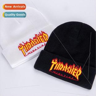 THRASHE flame three-dimensional embroidery knitted hat men a